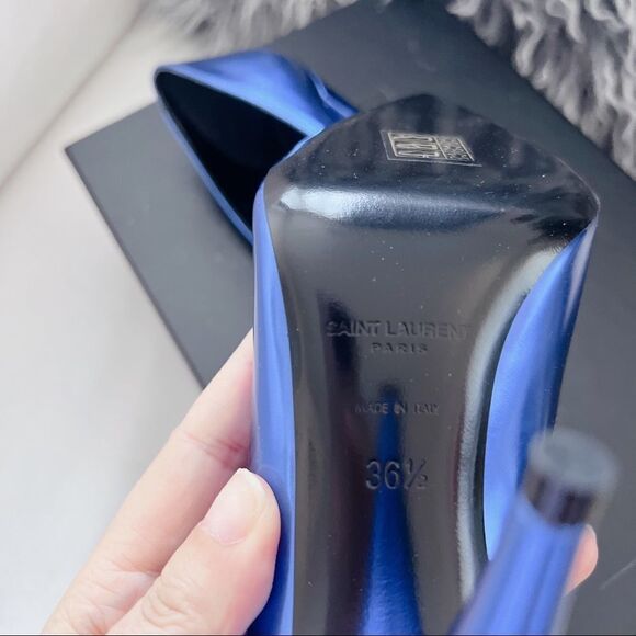 Saint Laurent Kiki 100 metallic Leather Pumps Blue Roy size 36.5 - Picture 12 of 12